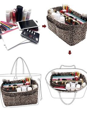 Purse Organizer Insert Leopard Print, Felt Bag Organizer with Pockets and Zipper